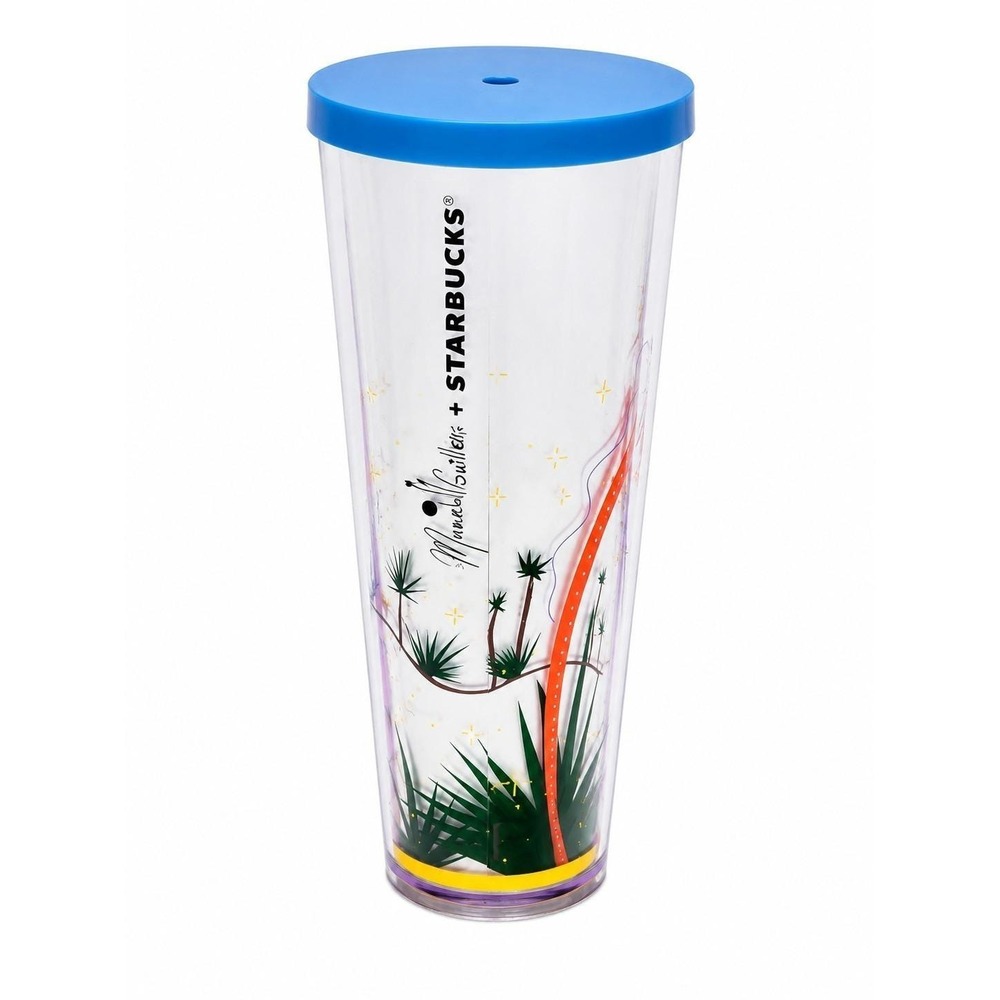 Starbucks x Manuel Swirls 16 oz Double Wall Tumbler Blue Lid Reusable Cup EUC